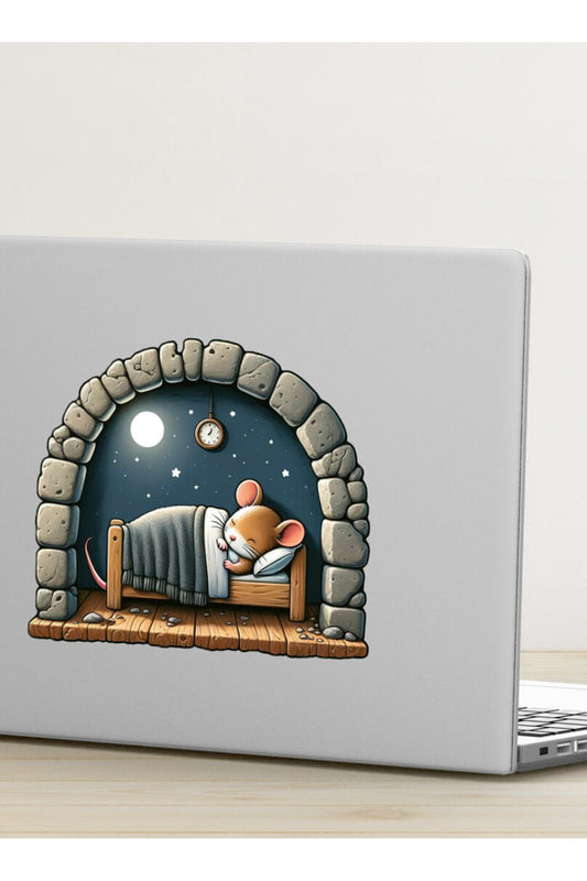 Ayışığında Uyuyan Sevimli Fare Koridor Cam Priz Ev Dekorasyon Sticker