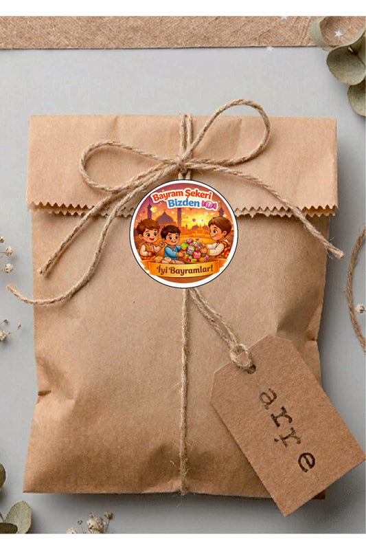İyi Bayramlar yazılı, Paketleme Kutularına Özel Tasarım Etiketler 4 cm Çapında 15 Adet Etiket