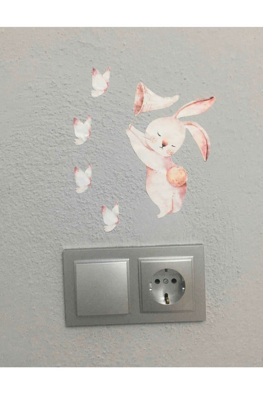 Yıldız Avcısı Tavşan Çocuk Odası Priz Sticker