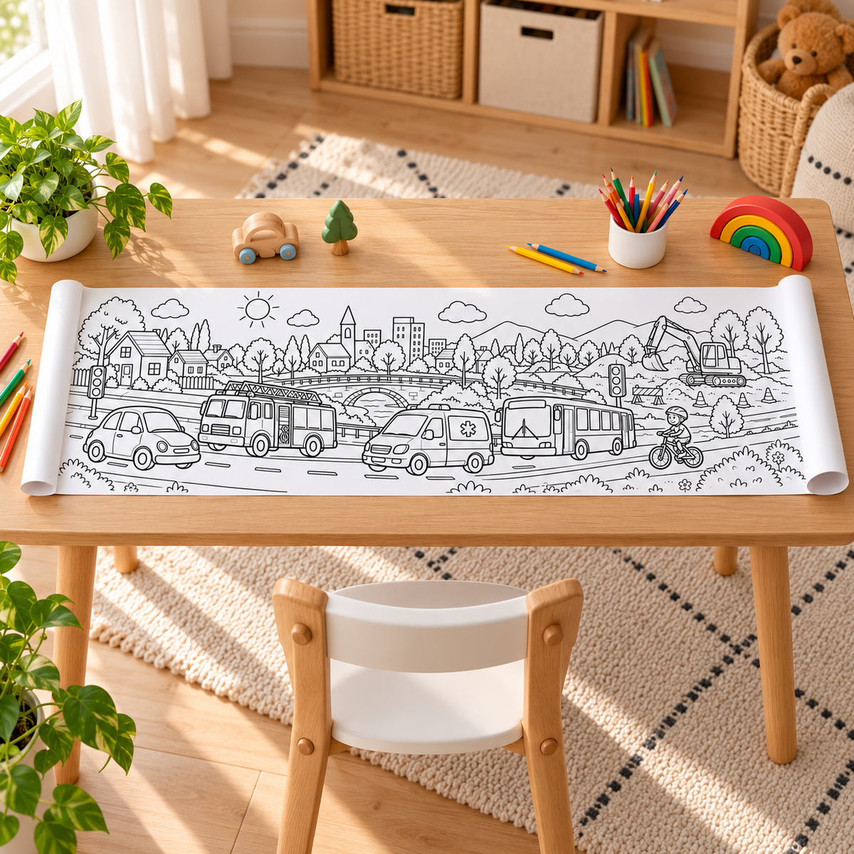 Araçlar ve Şehir 30 x 100 cm boyama kağıdı mockup
