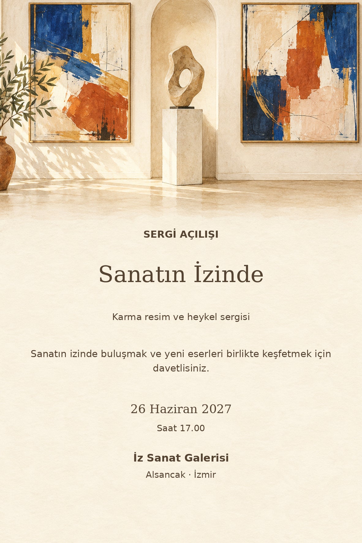 Sanatın İzinde Sergi Açılışı davetiyesi düz tasarım — 100 adet, zarfsız