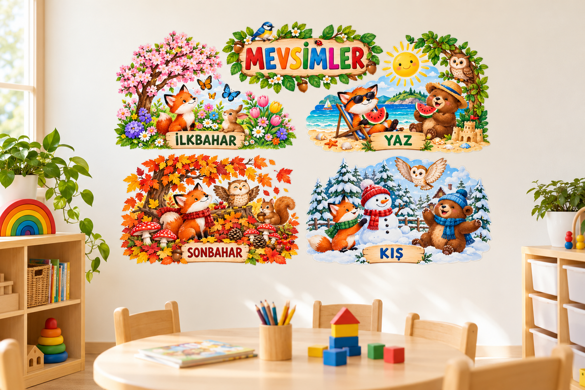 Orman Mevsimler Sticker Seti – ST-SE-1003 sınıf duvarında uygulama mockup