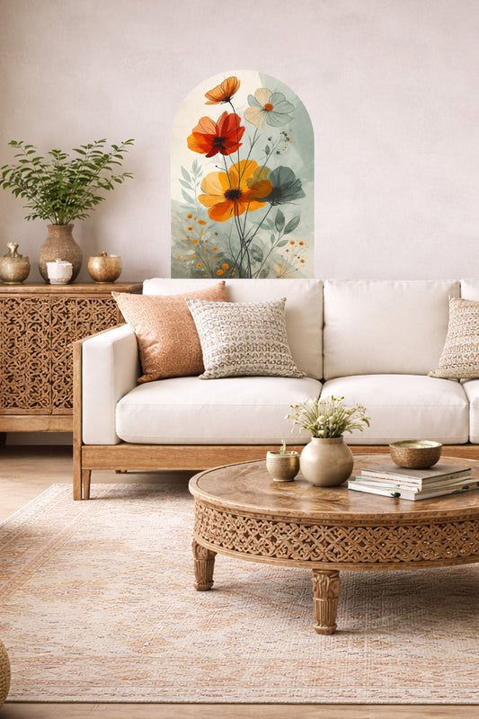 Boho Oval Çiçekli & Çiçek , Manzara Desenli Dekoratif Duvar Sticker Seti - Model-1