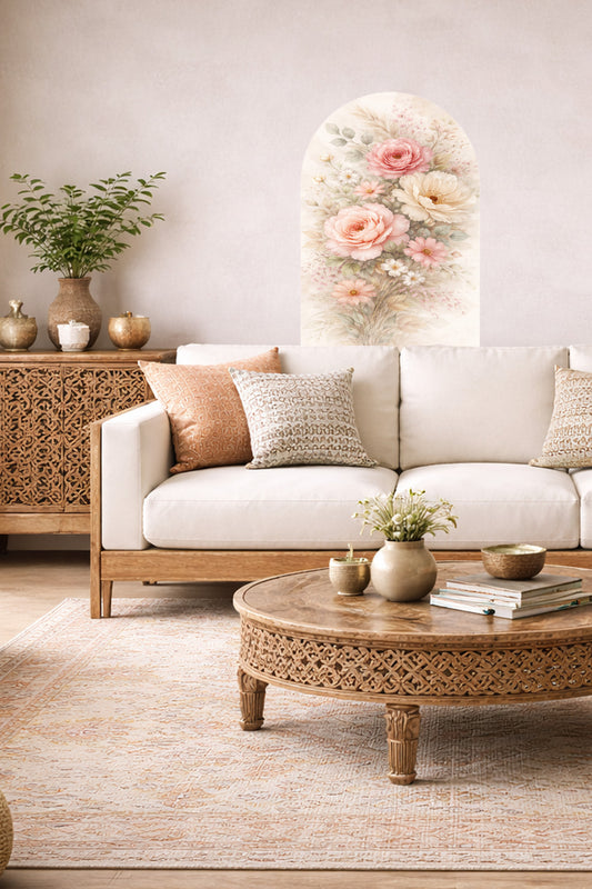 Boho Oval Çiçekli & Çiçek , Manzara Desenli Dekoratif Duvar Sticker Seti - Model-5