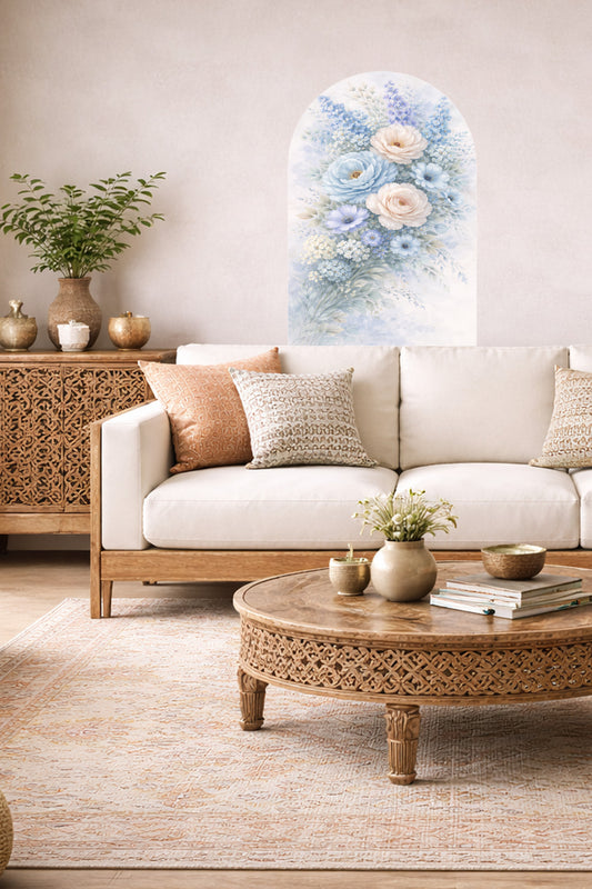 Boho Oval Çiçekli & Çiçek , Manzara Desenli Dekoratif Duvar Sticker Seti - Model-6