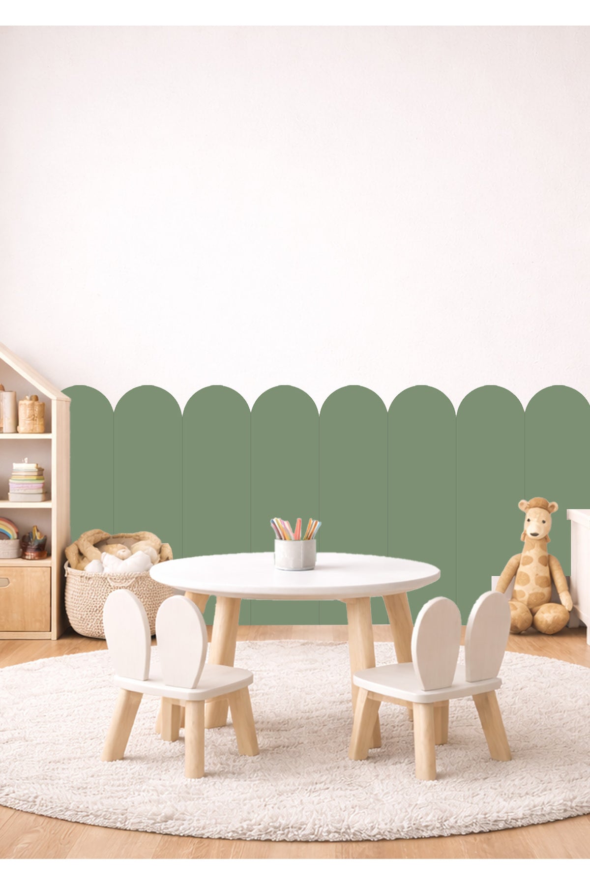 Oval Kavisli Çizgili Duvar Kaplama Panel Folyosu Sticker Seti - Renk-4