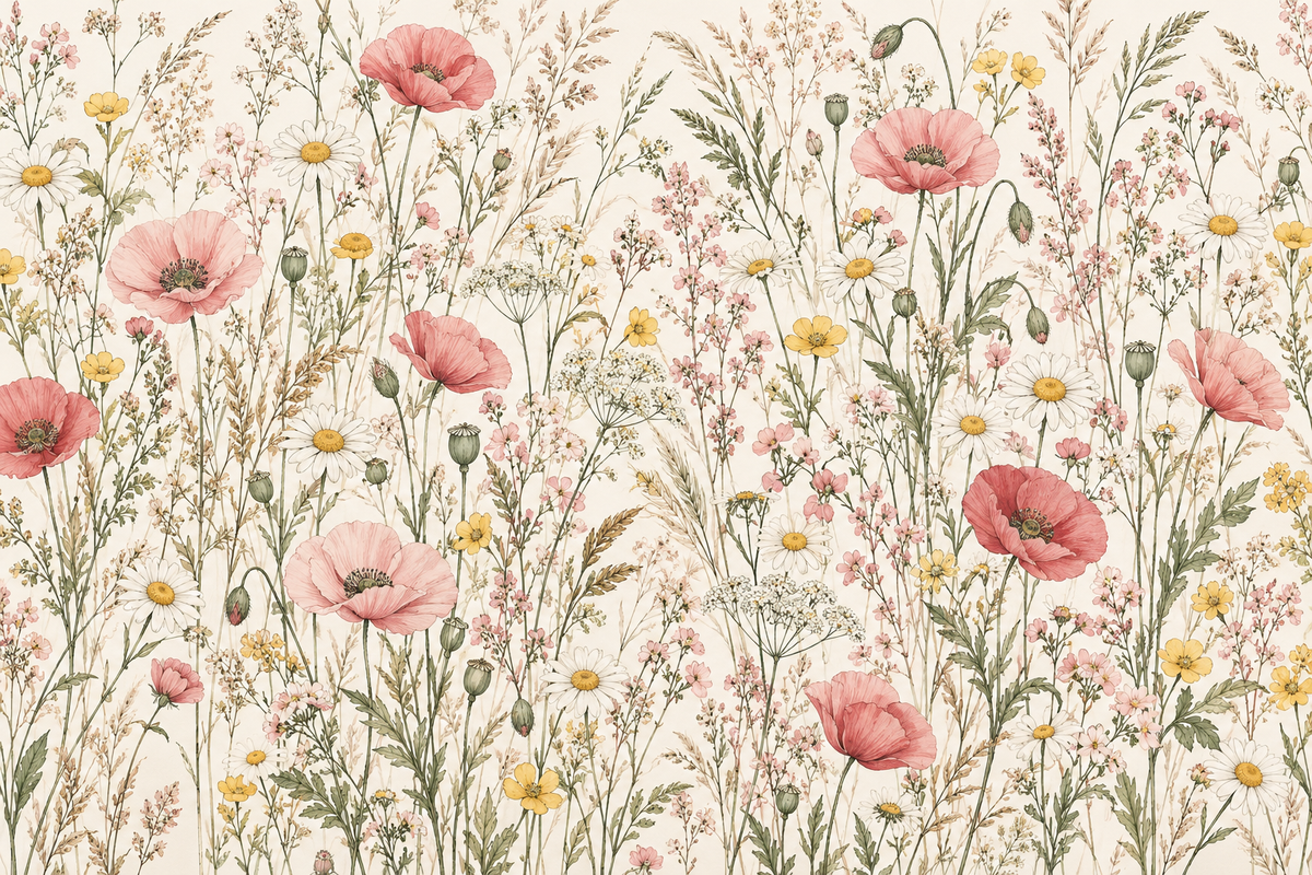 Blush Wildflower Meadow Wallpaper — flat artwork