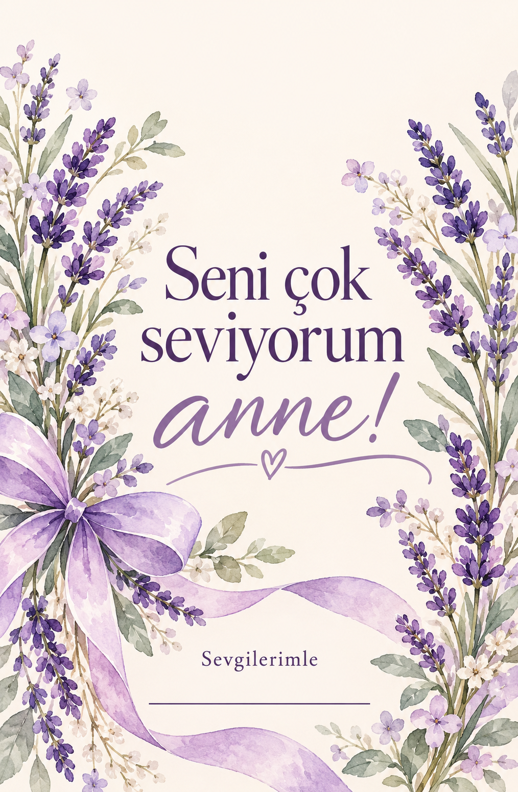 Lavanta Sevgisi Anneler Günü karton hediye etiketi baskı tasarımı