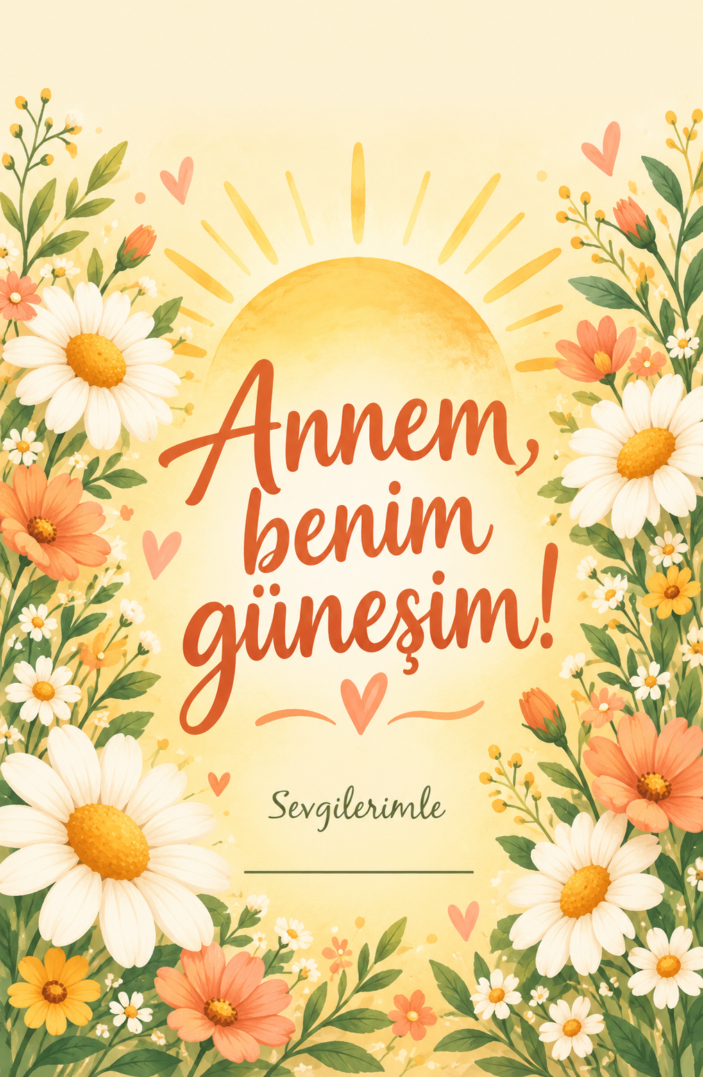 Güneşim Annem Anneler Günü karton hediye etiketi baskı tasarımı