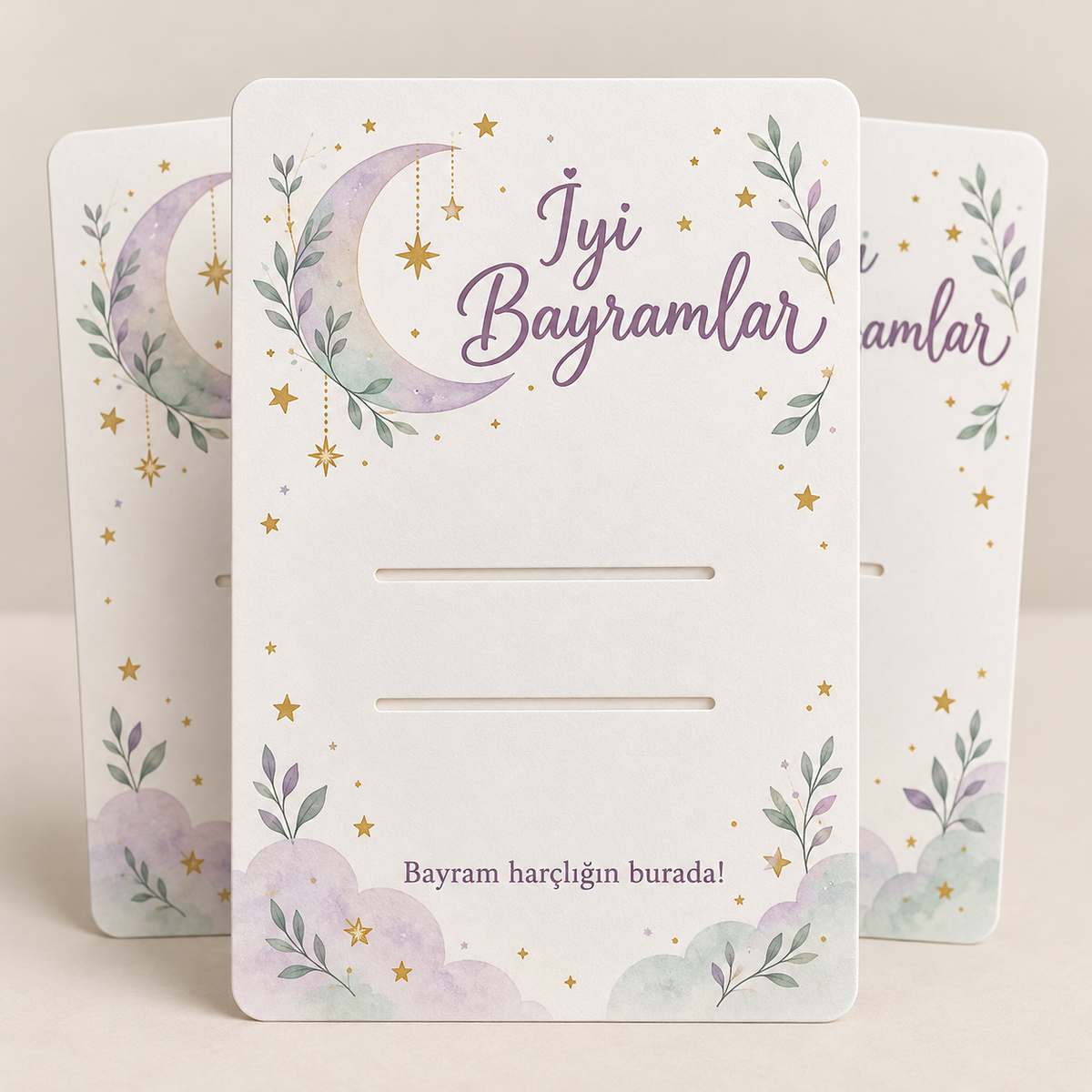 Pastel Hilal Bayram harçlık kartı 10×15 cm, 10’lu paket