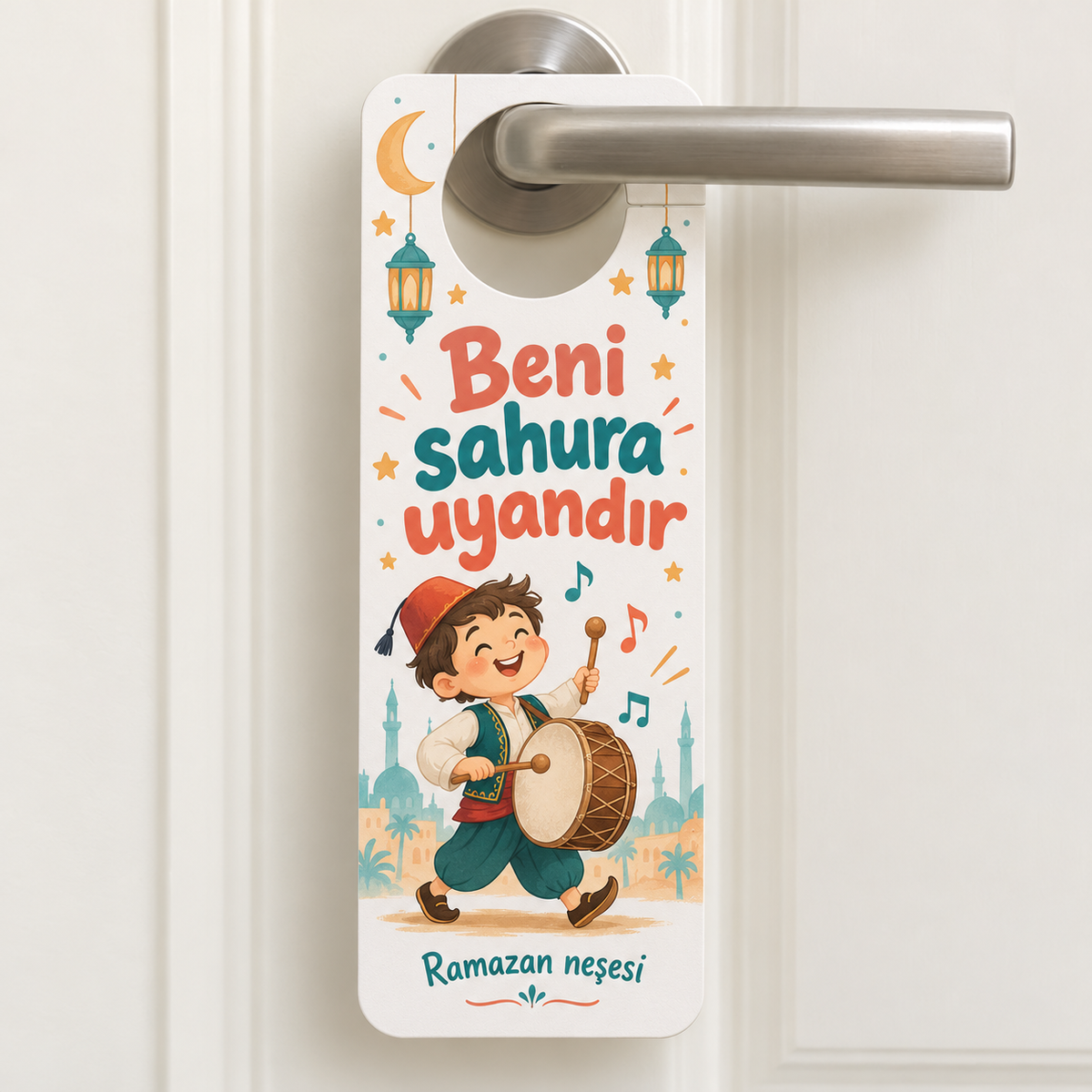 Minik Davulcu Beni sahura uyandır karton kapı askısı