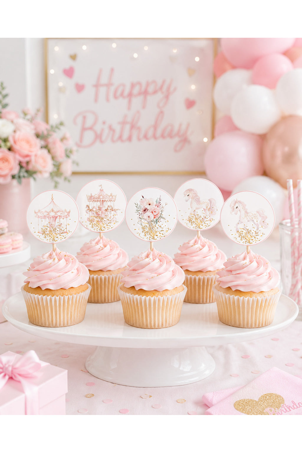 Parti Atlı Karınca Unicorn tema Kız çocuk doğum günü Kürdan Süsleri Cupcake Süsleri 20 adet