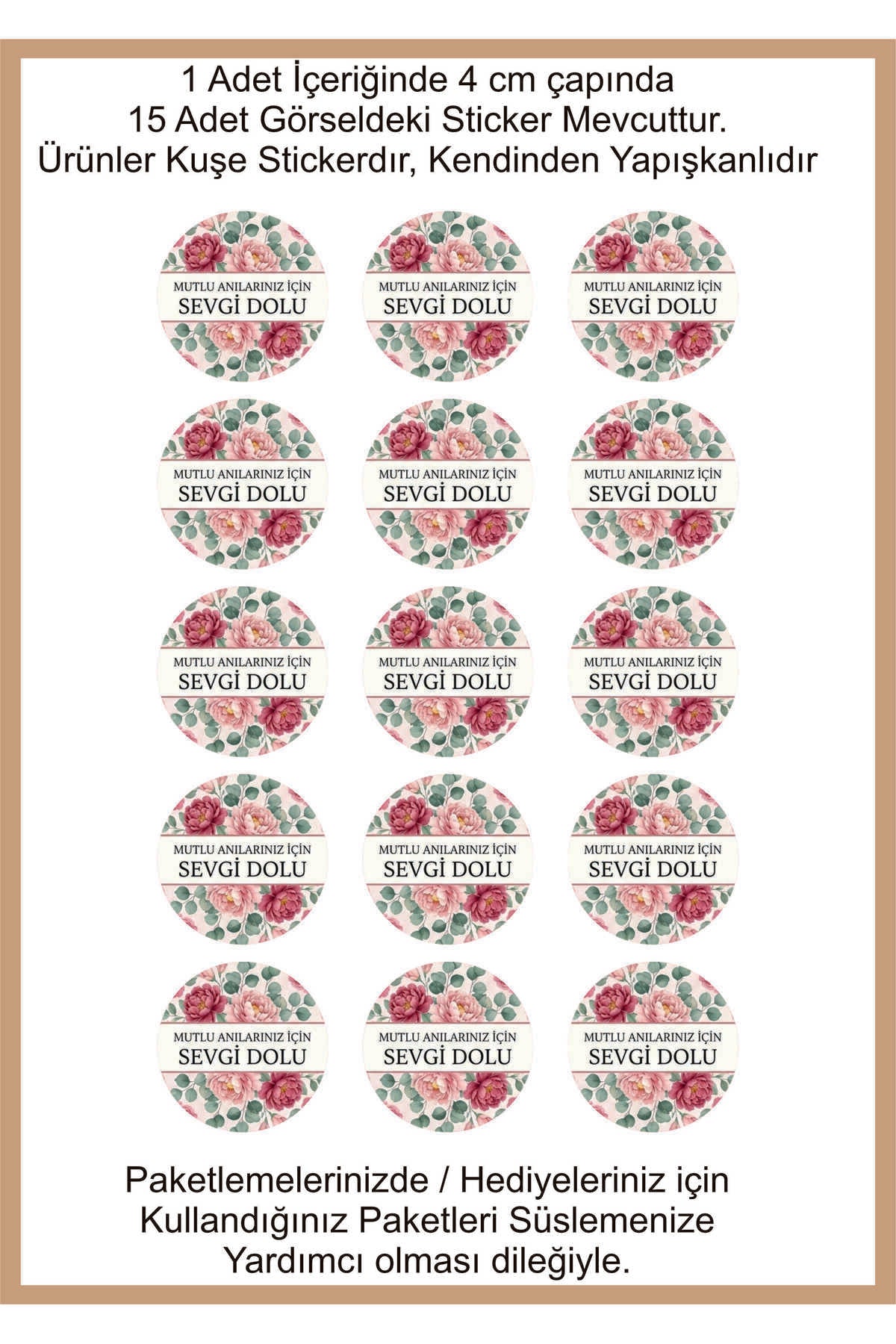 Paketleme Kutularına Özel Tasarım Etiketler 4 cm Çapında 15 Adet