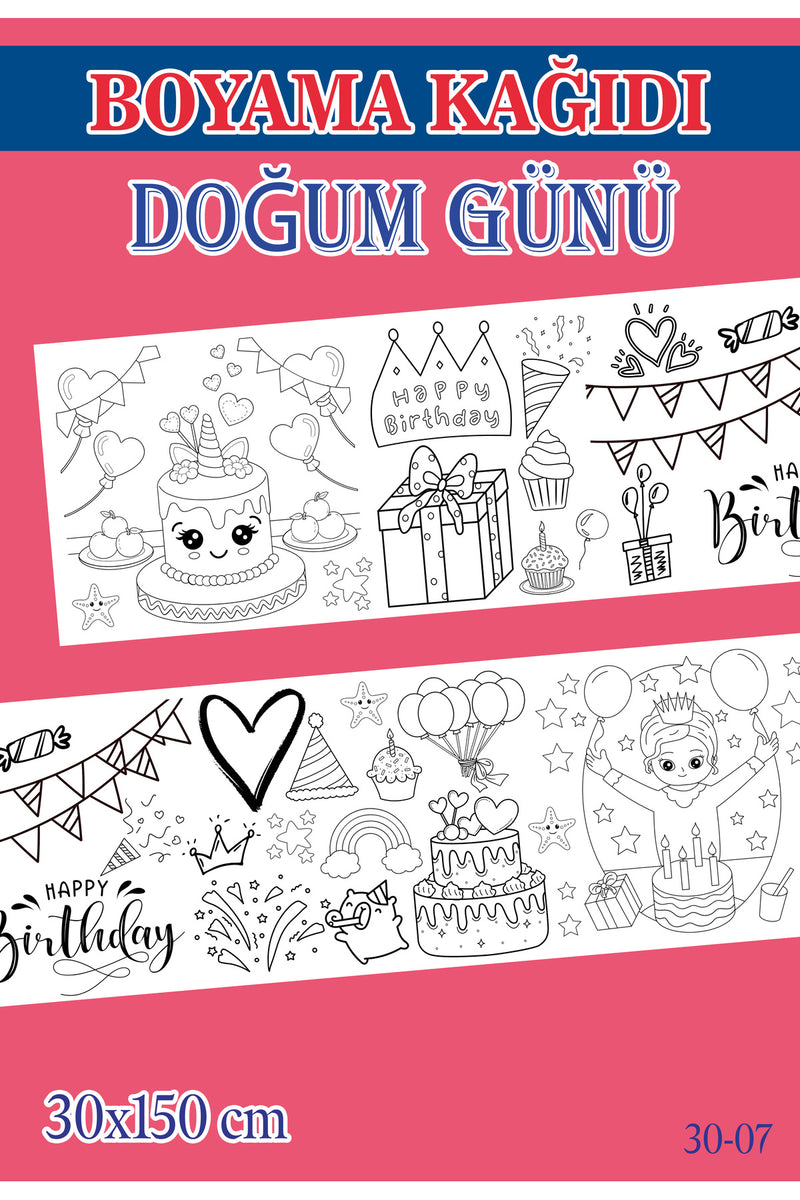 1,5 mt Doğum Günü Tema Çocuk Aktivite Dev Boyama Kağıdı