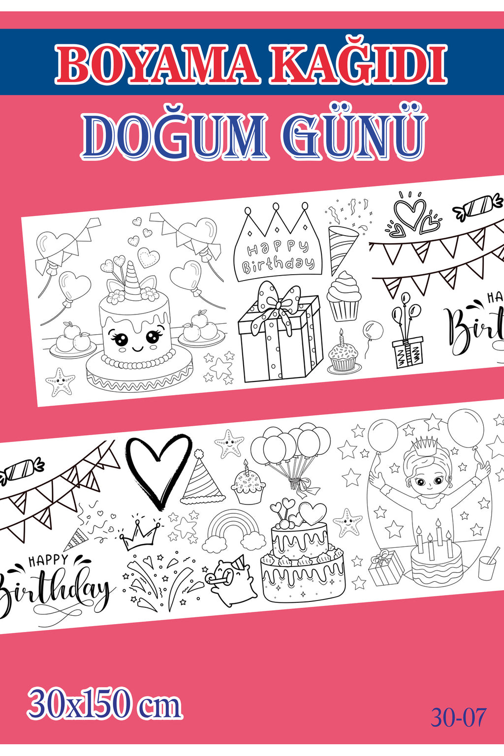1,5 mt Doğum Günü Tema Çocuk Aktivite Dev Boyama Kağıdı