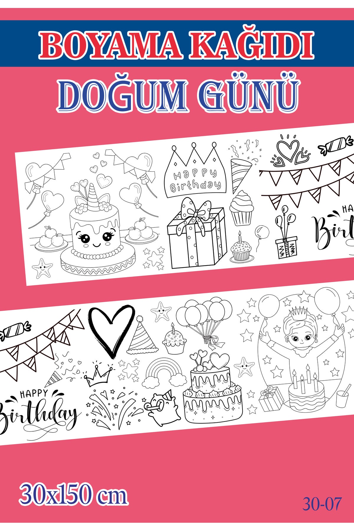 1,5 mt Doğum Günü Tema Çocuk Aktivite Dev Boyama Kağıdı