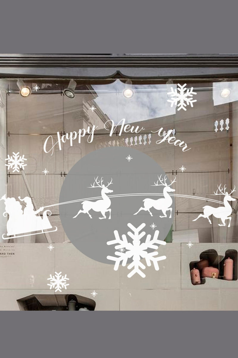 Yeni Yıl Noel Baba Ve Geyikler Vitrin Cam Sticker