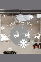 Yeni Yıl Noel Baba Ve Geyikler Vitrin Cam Sticker