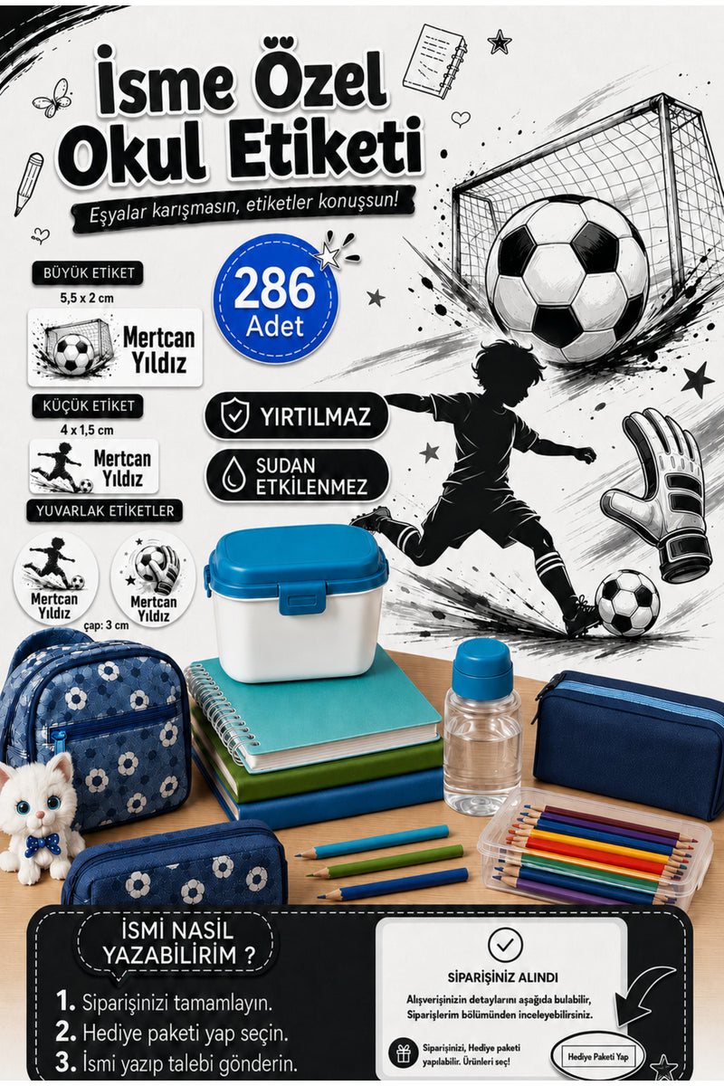Futbol Tema Okul Etiketi Kalem Defter Etiketi Özel İsim Yazılabilen Etiket 286 Adet İsim Etiketi