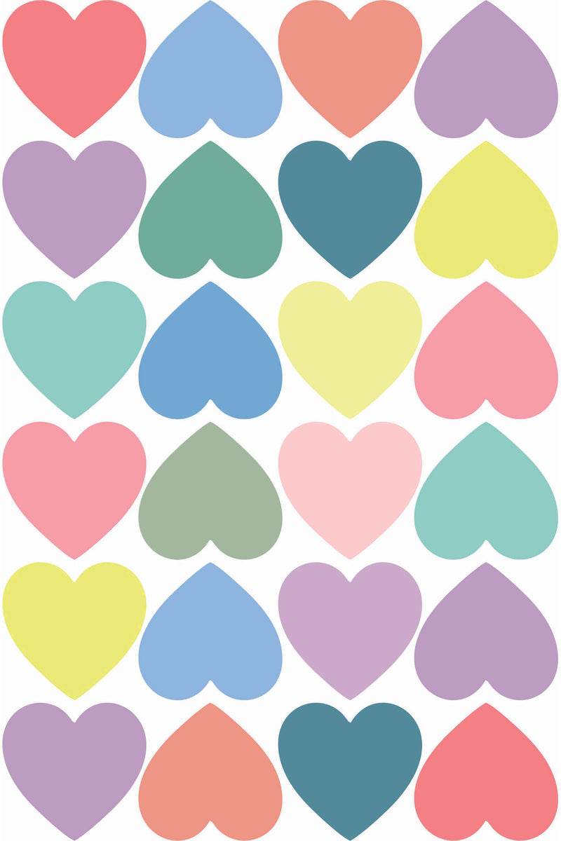 Karışık pastel renkli kalp sticker, 3,7 cm, 96 adet kuşe sticker