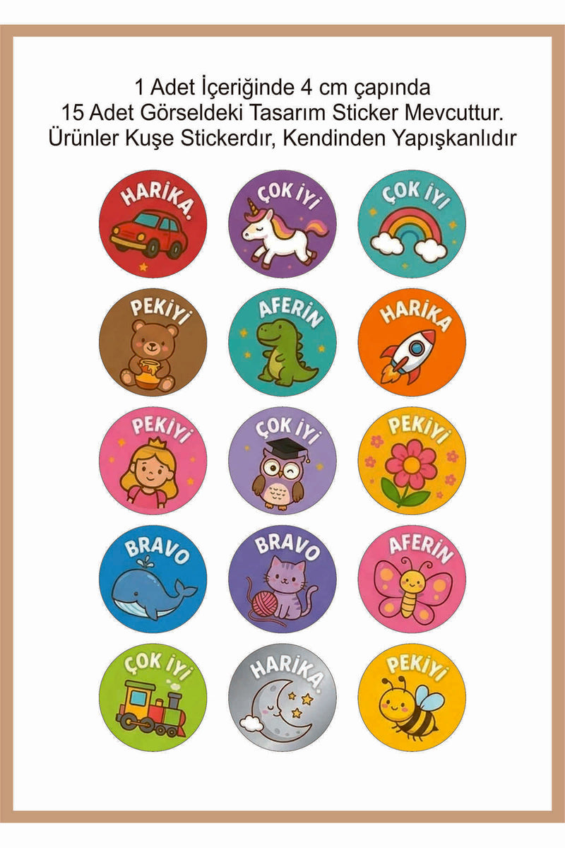 30 adet Öğretmen Etiketi - Okul için öğrenci karne ödev motivasyon sticker 4x4 cm