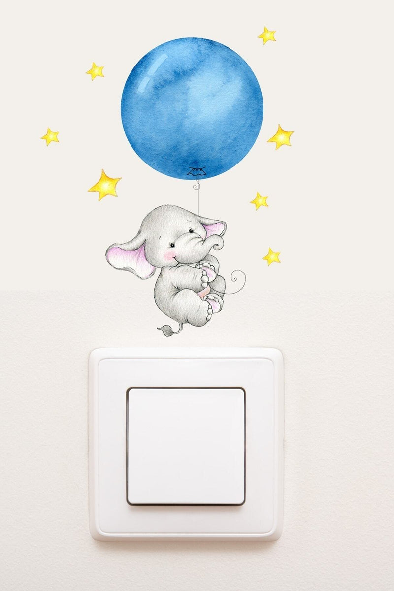 - Priz - Mavi Balonlu Fil Dekoratif Priz Sticker - Sim735