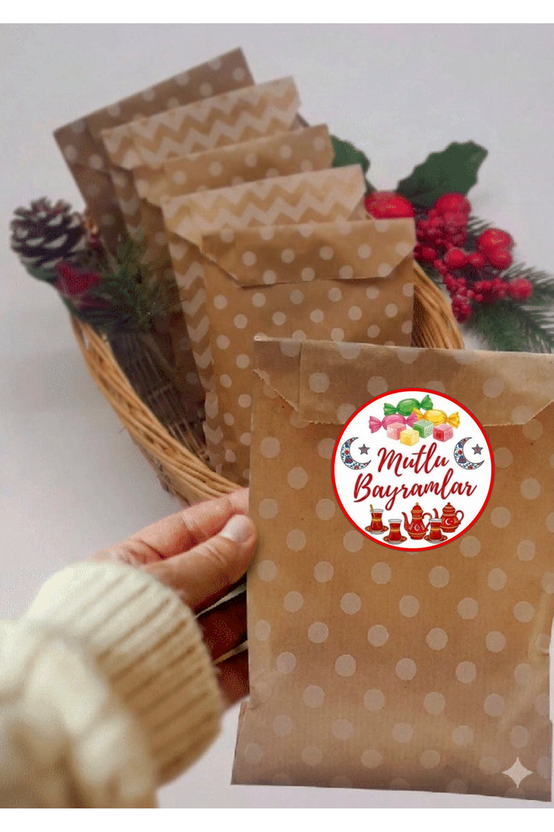 Mutlu Bayramlar yazılı, Paketleme Kutularına Özel Tasarım Etiketler 4 cm Çapında 15 Adet Etiket