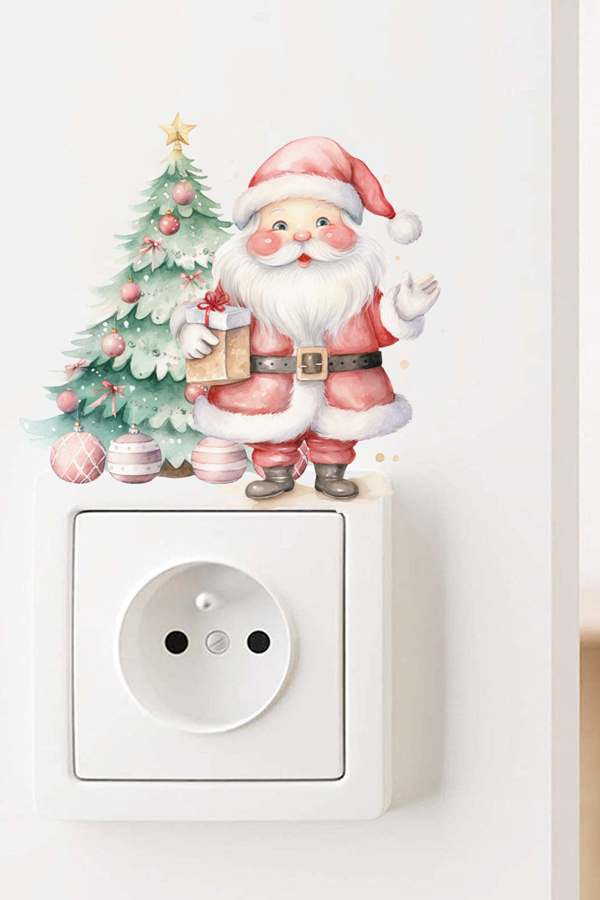 Priz Yılbaşı Noel Baba Yılbaşı Ağacı Dekoratif Priz Süsleme Sticker