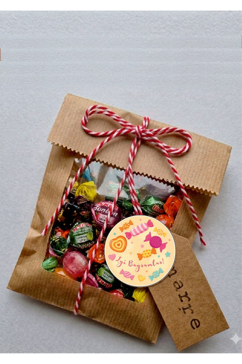 İyi Bayramlar yazılı, Paketleme Kutularına Özel Tasarım Etiketler 4 cm Çapında 15 Adet Etiket