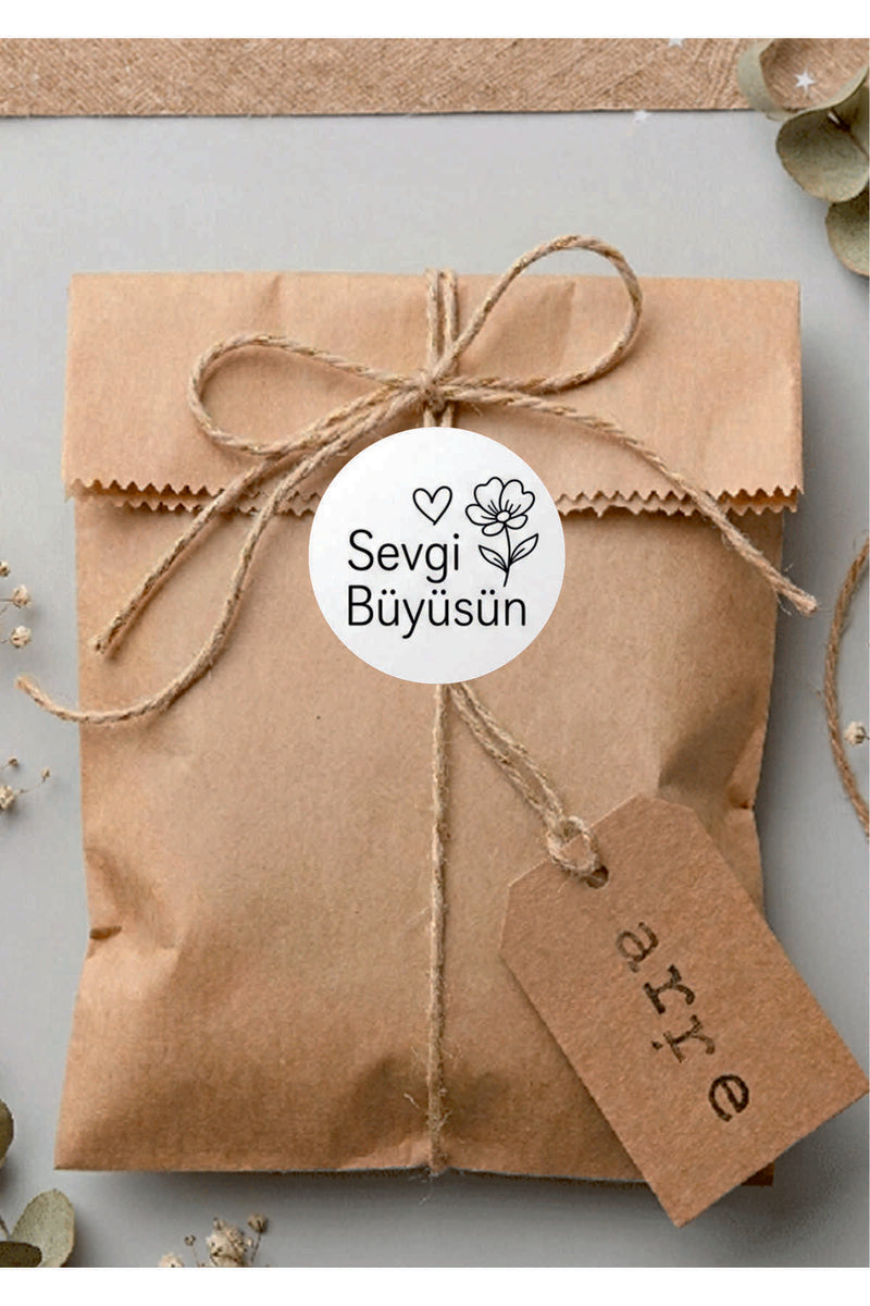 Paketleme Kutularına Özel Tasarım Etiketler 4 cm Çapında 15 Adet Sizin için sevgiyle hazırlandı