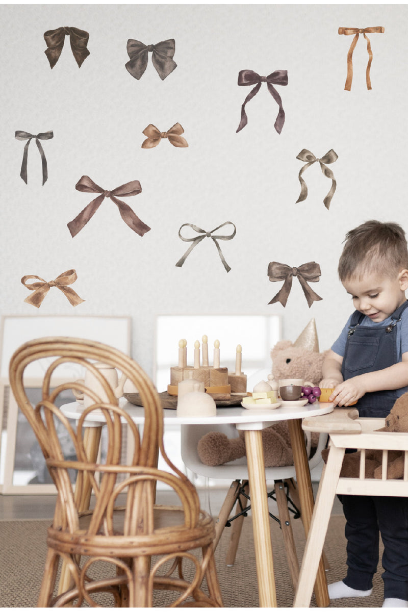 Soft Kahve Bej Kurdele Duvar Sticker Seti Fiyonk Desenli Duvar Süsü