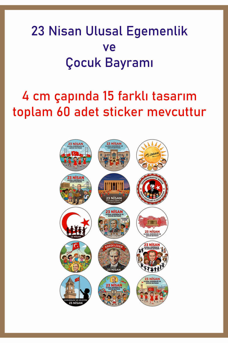 23 Nisan Ulusal Egemenlik ve çocuk Bayramı 4 cm çap 15 farklı tasarım sticker