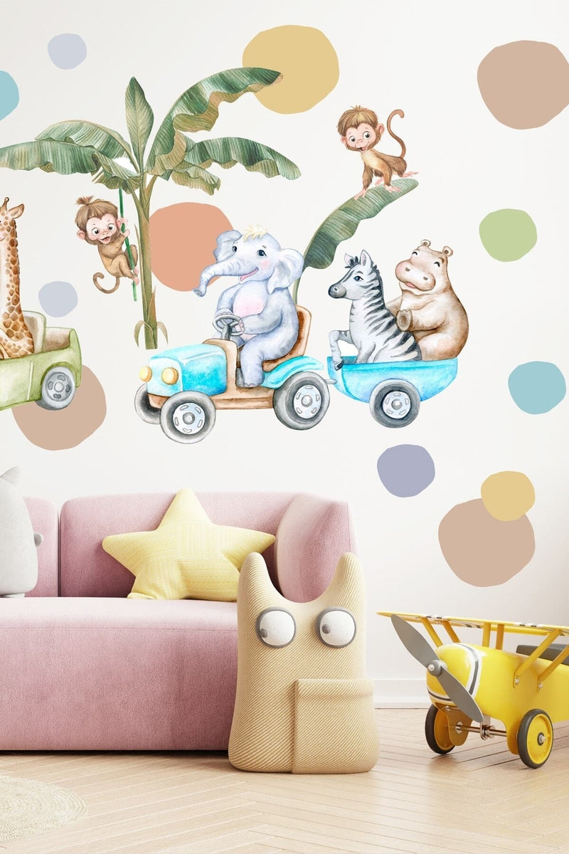 Neşeli Hayvanları Safari Turunda Çocuk Odası Duvar Sticker Seti - Sim700