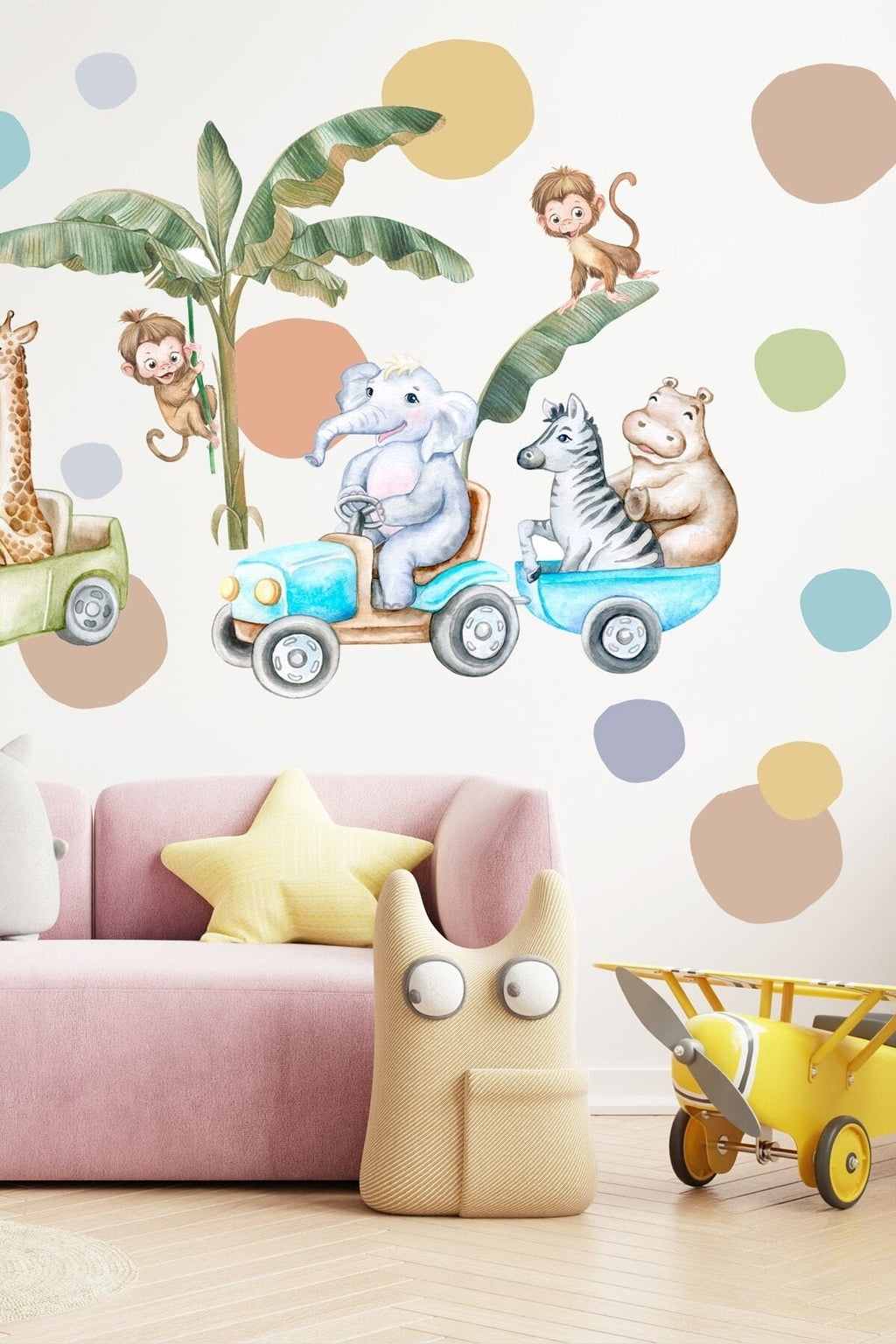 Neşeli Hayvanları Safari Turunda Çocuk Odası Duvar Sticker Seti - Sim700