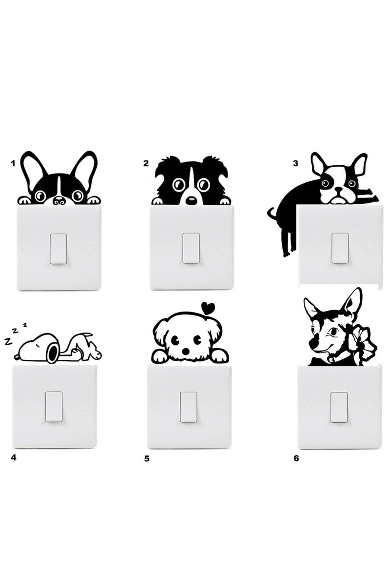 - 6 Lı Sevimli Köpek Dekoratif Priz Sticker - Sim751