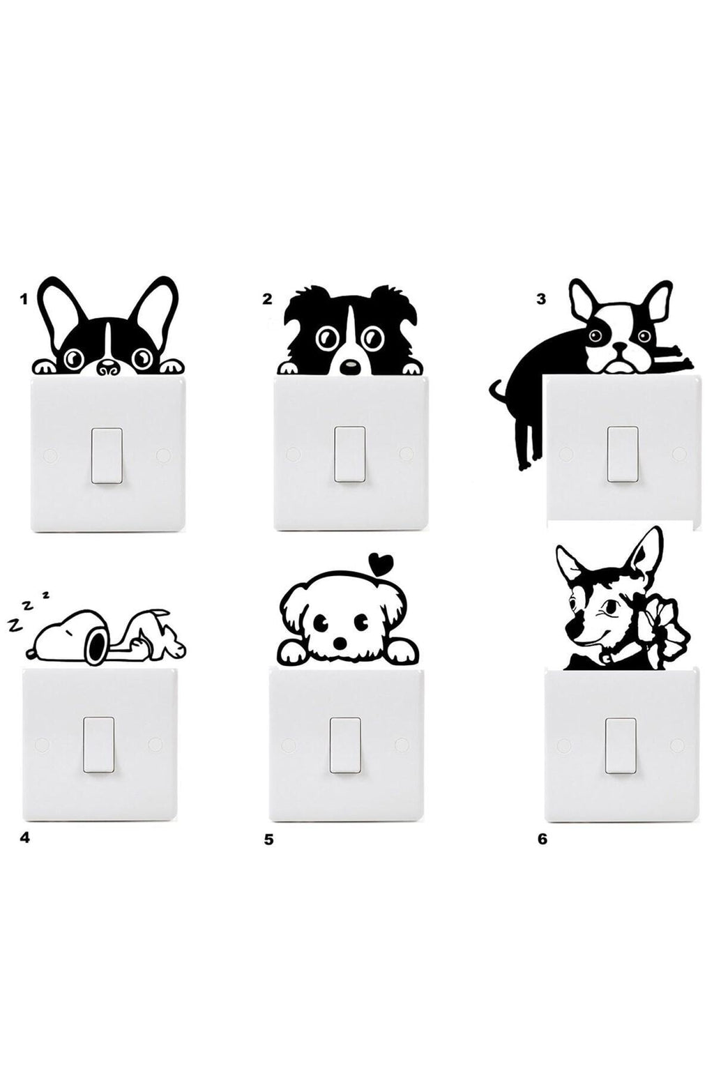 - 6 Lı Sevimli Köpek Dekoratif Priz Sticker - Sim751