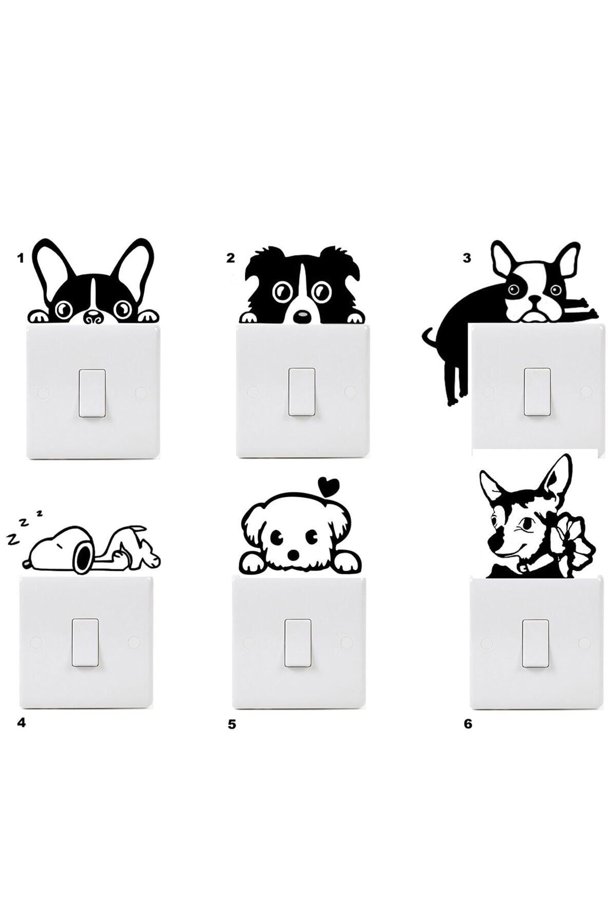 - 6 Lı Sevimli Köpek Dekoratif Priz Sticker - Sim751