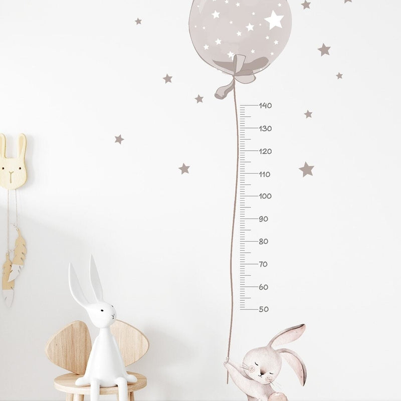Füme Renk Balonlu Tavşan Boy Ölçer Duvar Sticker Seti