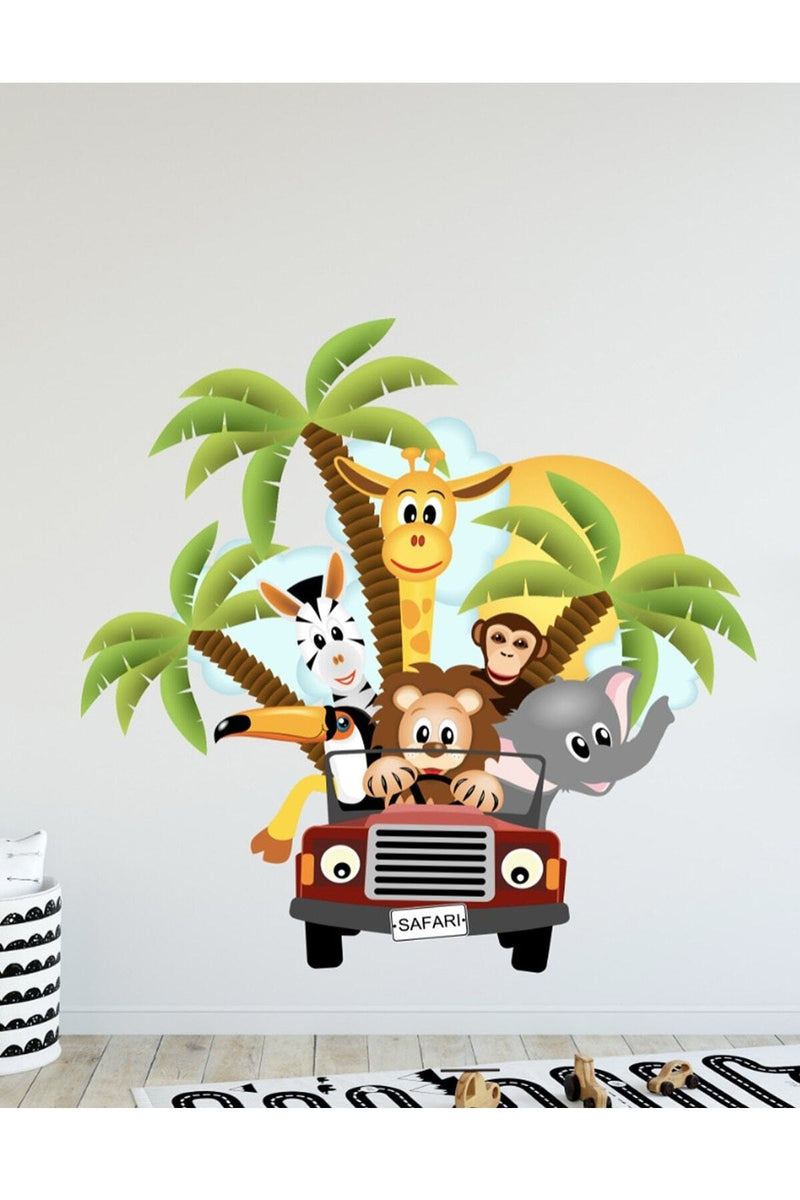 Safari Hayvanlar Araçta Duvar Sticker Seti