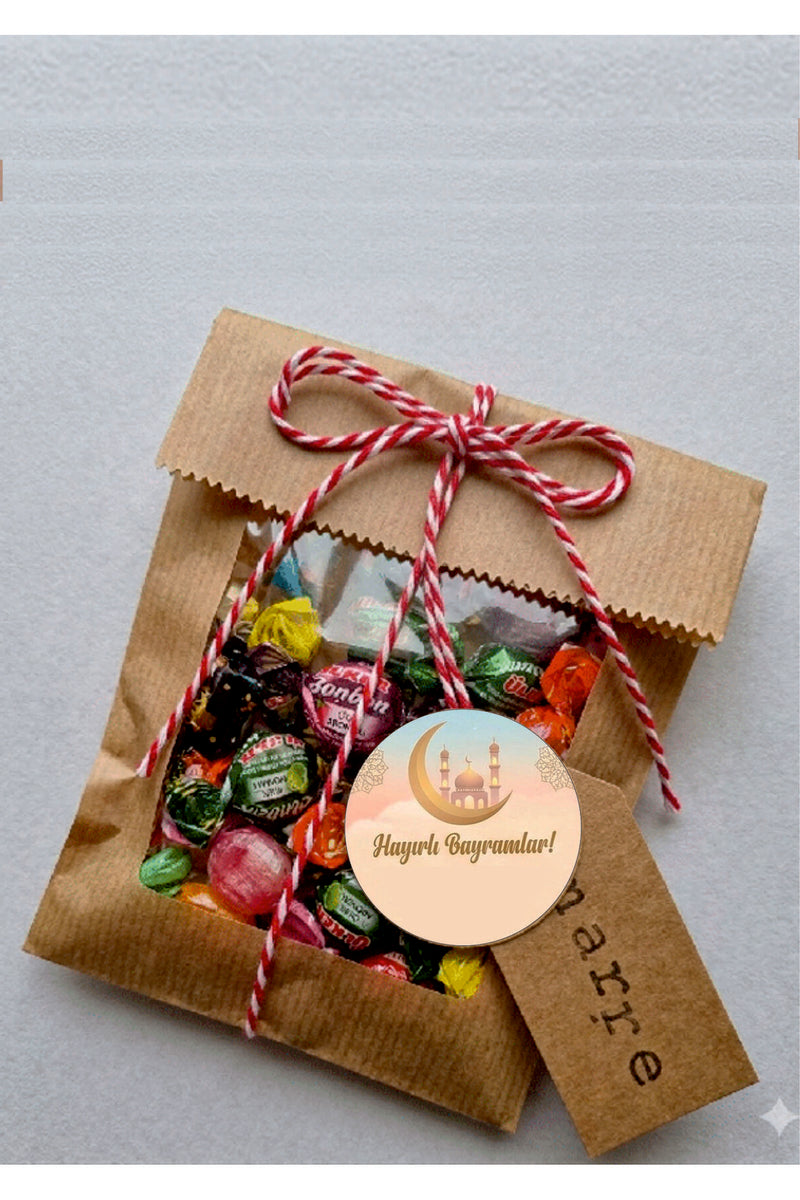 Hayırlı Bayramlar yazılı, Paketleme Kutularına Özel Tasarım Etiketler 4 cm Çapında 15 Adet Etiket