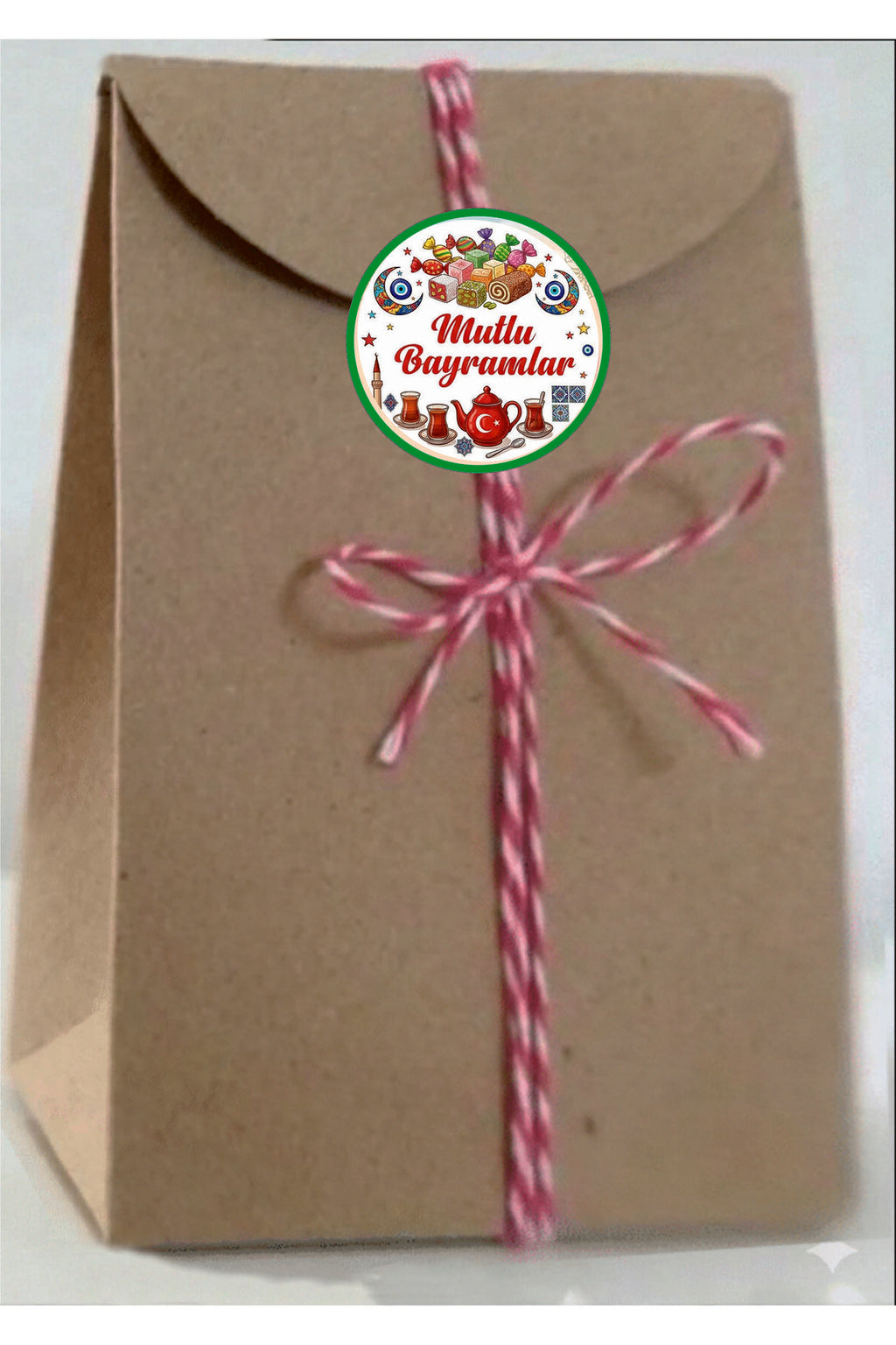 Mutlu Bayramlar yazılı, Paketleme Kutularına Özel Tasarım Etiketler 4 cm Çapında 15 Adet Etiket