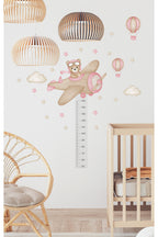 Boy Ölçer Pembe Pilot Ayıcık Hava balonları Çocuk Odası Duvar Sticker