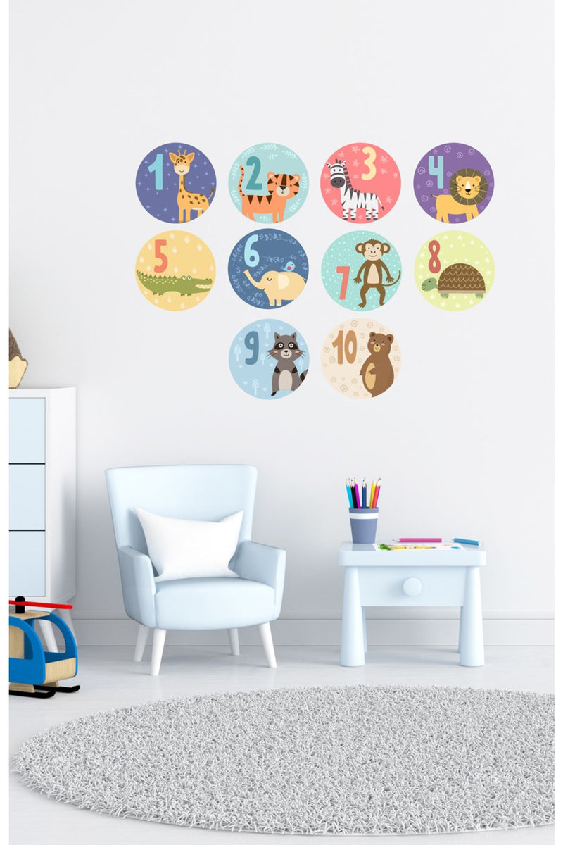 Sim179 - Yuvarlak Rakamlar Eğitici Duvar Sticker Seti Renkli