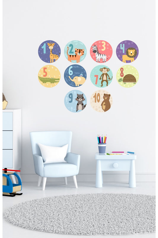 Sim179 - Yuvarlak Rakamlar Eğitici Duvar Sticker Seti Renkli