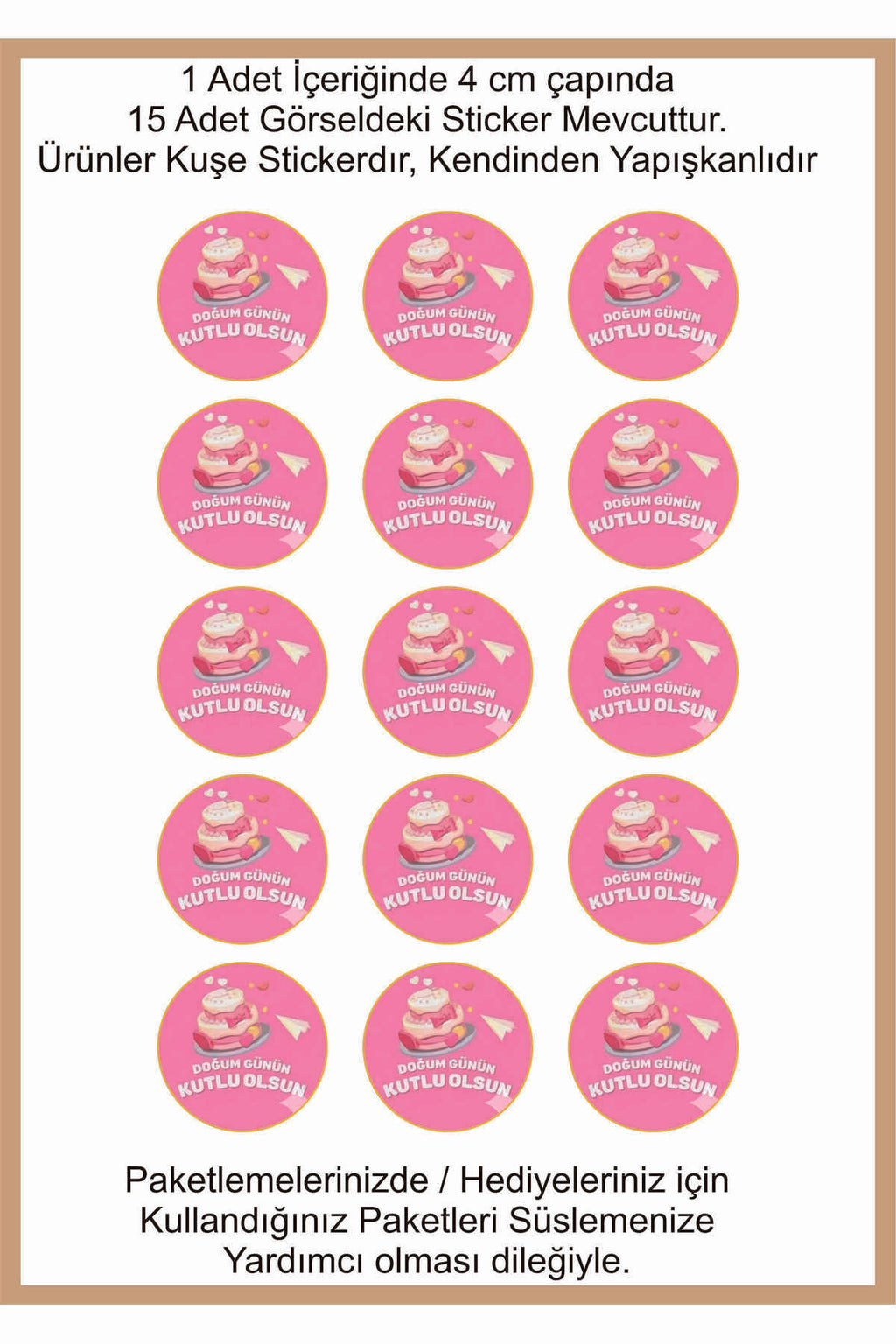 Doğum Günü tebrik sticker seti, 4x4 cm 15 adet Etiket seti