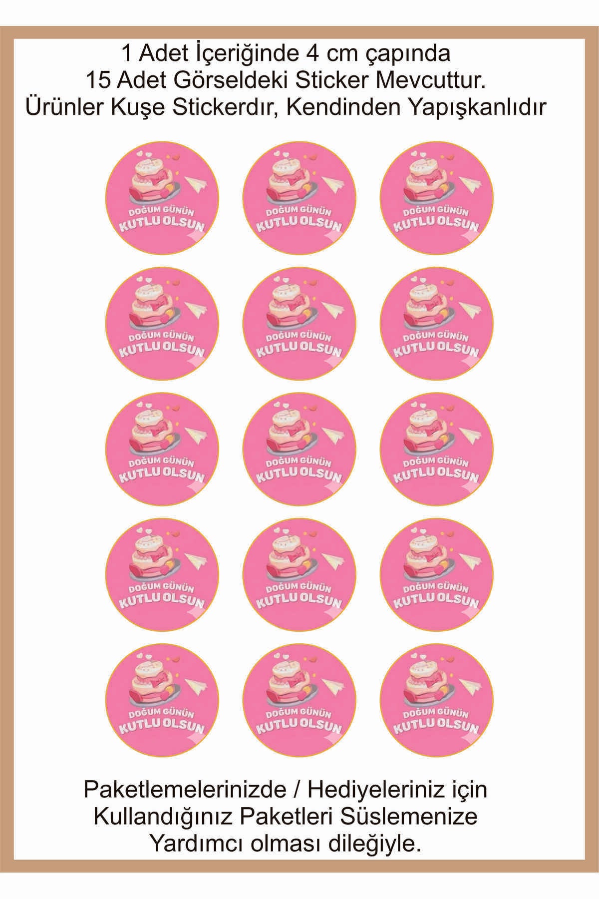 Doğum Günü tebrik sticker seti, 4x4 cm 15 adet Etiket seti