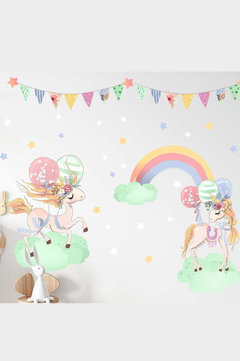 Rengarenk Ikili Unicorn Duvar Sticker Seti