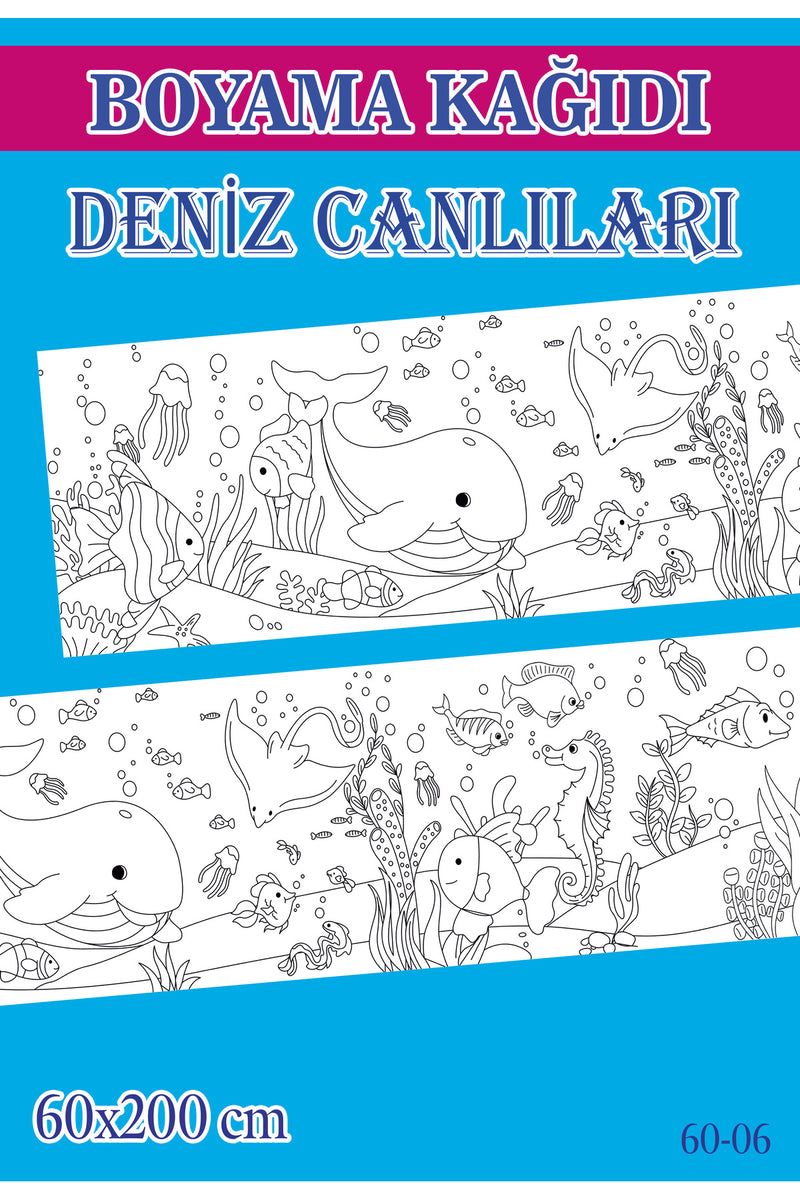 2 mt Deniz Canlıları Tema Çocuk Aktivite Dev Boyama Kağıdı