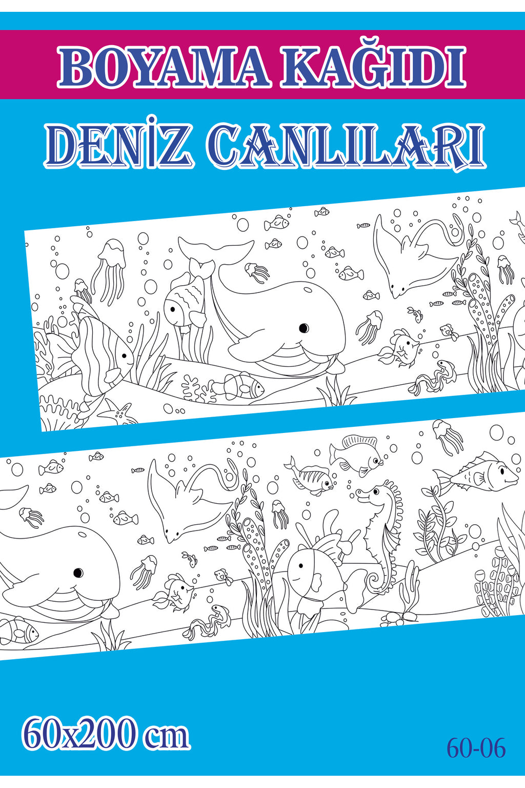 2 mt Deniz Canlıları Tema Çocuk Aktivite Dev Boyama Kağıdı