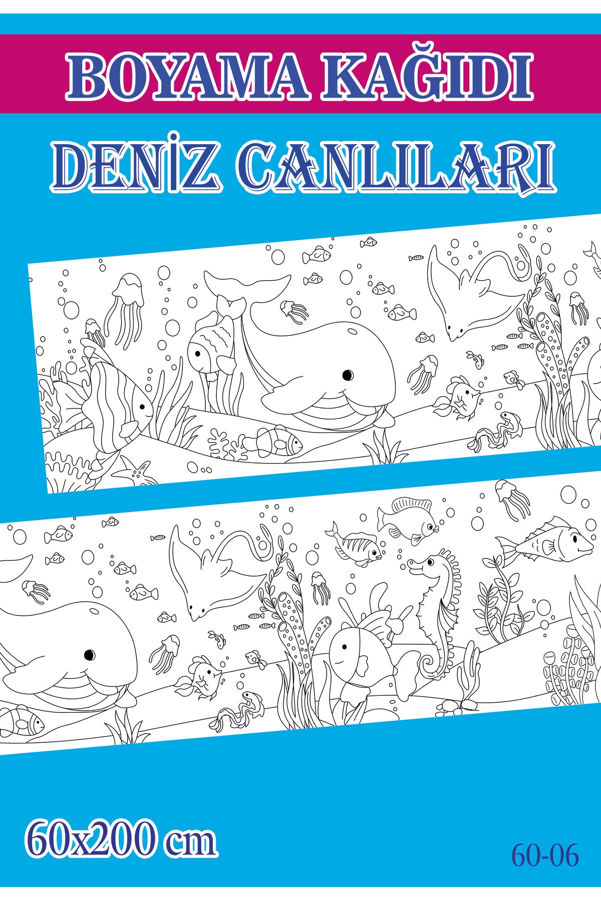 2 mt Deniz Canlıları Tema Çocuk Aktivite Dev Boyama Kağıdı